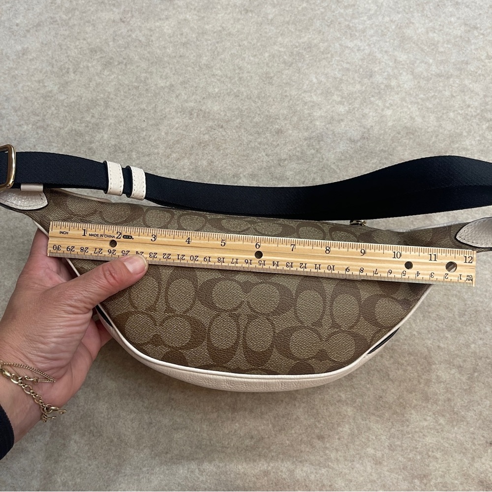 Coach Court Belt Bag in Signature Canvas Khaki and White Gold Hardware - Picture 11 of 17